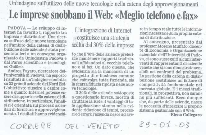 Evento 28 Gennaio Unindustria, Articolo Corriere del Veneto